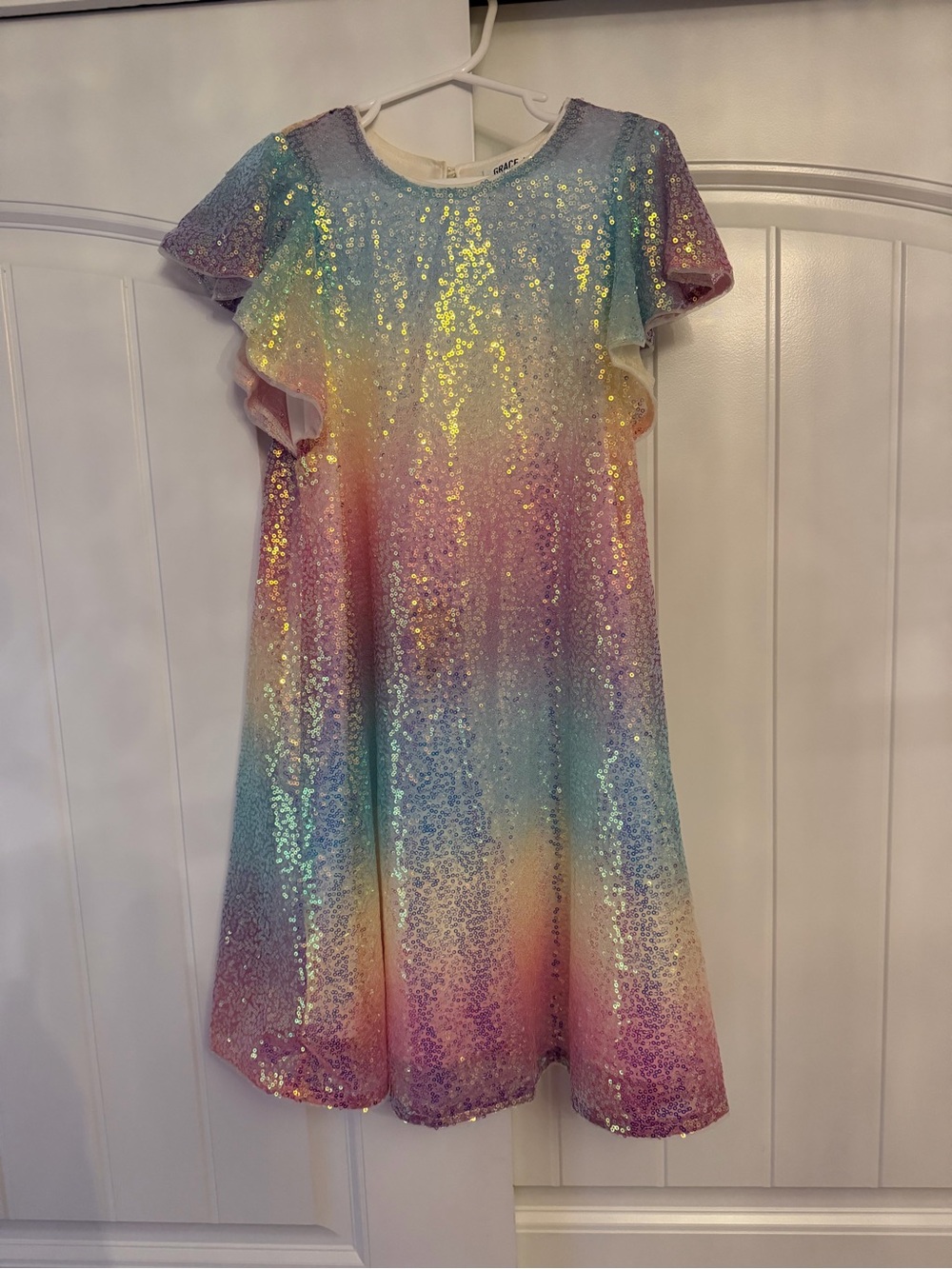 Girls' Grace Karin Rainbow Sequin Flutter-Sleeve Dress size 7y